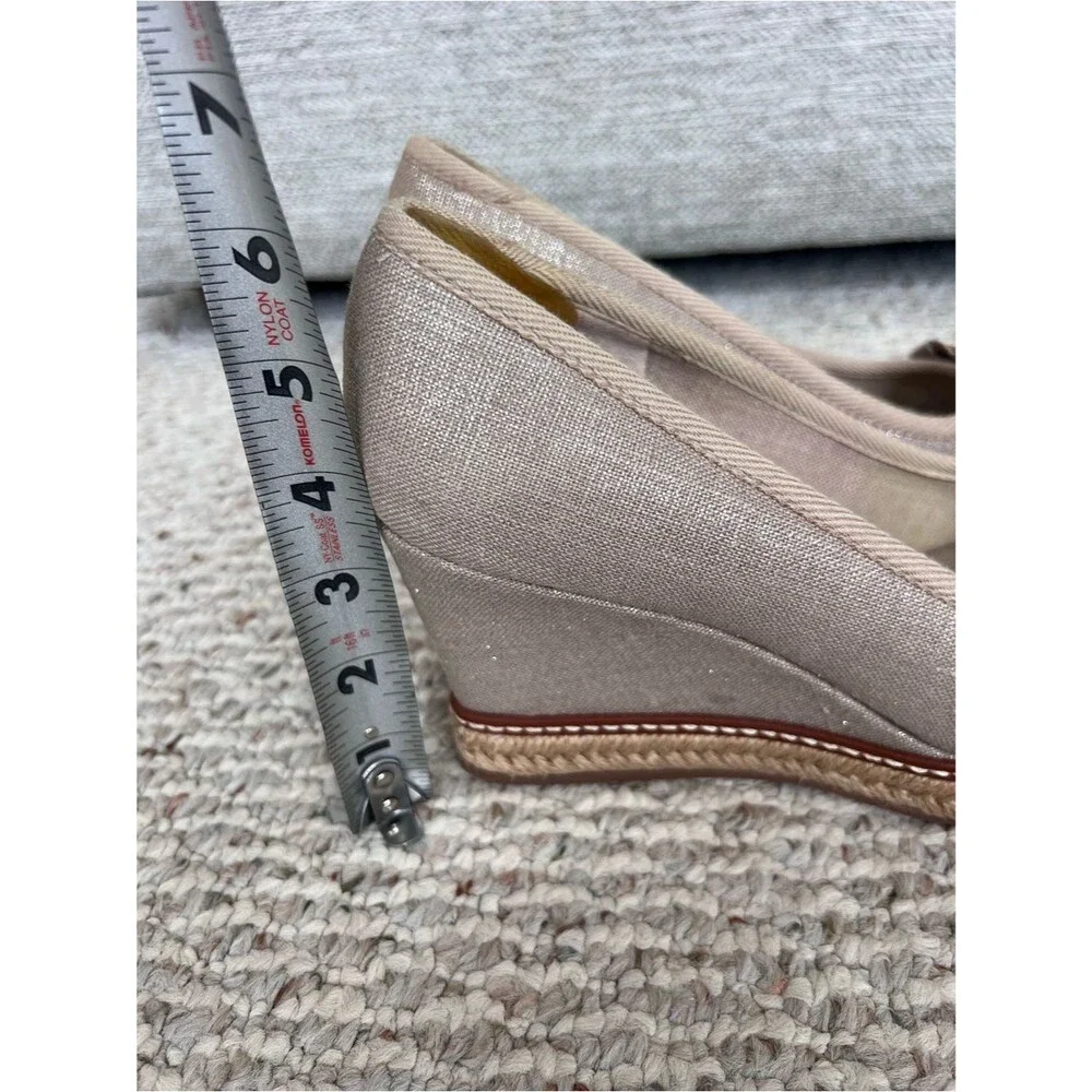 Tory Burch Jackie Canvas Bow Peep Toe Espadrille Wedges
